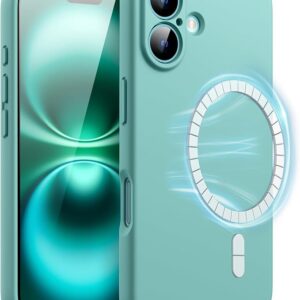 Magnetic Silicone Case 6.1 Inch, Compatible with MagSafe, Silky Soft Touch, Shock-Absorbing with Full Camera Protection (Teal)