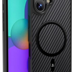 Ultra Thin Case, Compatible with MagSafe, Military Grade Drop Protection, Carbon Fibre Texture, Black